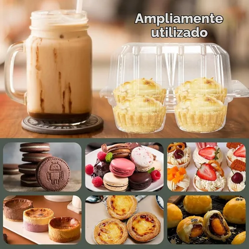 Vista 4 de Paquete de 40 cajas de plástico transparente para cupcakes de 4 compartimentos, soportes para cupcakes de 4 cavidades, recipientes transparentes