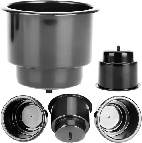 Vista 4 de Amarine-made (Juego de 3) Posavasos negros con drenaje plásticos para botes, automóviles, casas rodantes - Negro