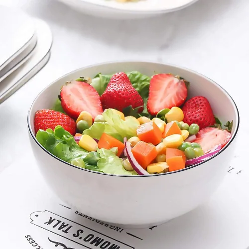 Vista 6 de Houlu Tazones de sopa de 40 onzas, cuencos de cereales, cuencos Pho, cuencos de ensalada, cuencos de porcelana blanca hueso, juego de 4, 7 pulgadas