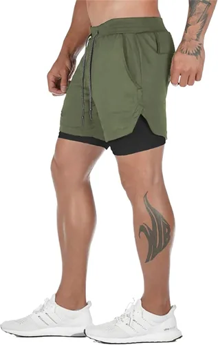 Vista 2 de Surenow - Pantalones cortos de correr para hombre, pantalones cortos 2 en 1 para entrenamiento, de 7 pulgadas, para yoga, deportes al aire libre