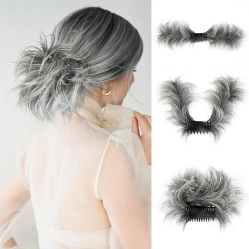 Vista 26 de Peine de moño desordenado con clip lateral para mujer, corto, natural, lacio, versátil, ajustable, fácil de peinar, (rubio ceniza-C)