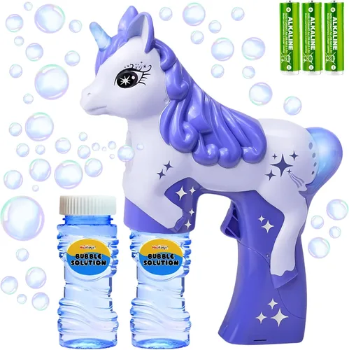 Vista 9 de Pistola de burbujas de unicornio rosa para niños, juguete soplador automático de burbujas Lindo lanzador de burbujas para niños pequeños, niños