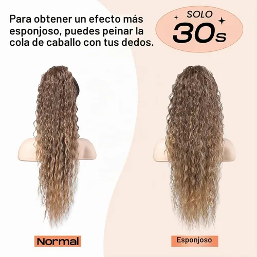 Vista 3 de SEIKEA Extensión de Cola de Caballo, PT005 Isabella 18" de Largo Rizado Bohemio con Cordón Cola de Caballo Ligera Esponjosa Multicapa Extensiones
