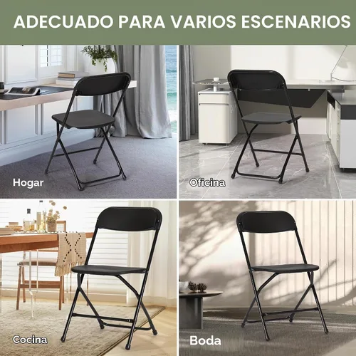 Vista 5 de Silla plegable de plástico de 20 piezas, silla comercial portátil, sillas plegables de plástico resistente, silla plegable con capacidad de 350 Negro