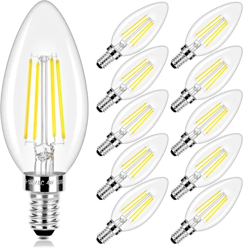 Vista 16 de E12 LED Candelabra Bulbs 40 Watt Equivalent, 4W Vintage Candle Light Bulbs Dimmable, 350Lm Amber Warm White 2200K B10 Edison Bulb, Filament Clear