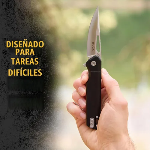 Vista 3 de Buck Knives 239 Infusion, cuchillo de bolsillo plegable con hoja de punta, mango de aluminio, clip para bolsillo Negro