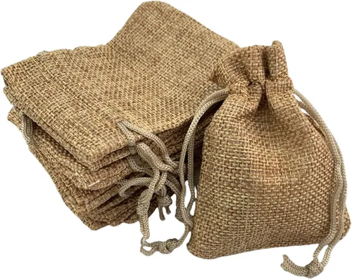 Vista 24 de Palmhomee Paquete de 20 bolsas de regalo de arpillera con cordón, bolsas de joyería de lino, bolsas de yute de boda para joyas y bolsas