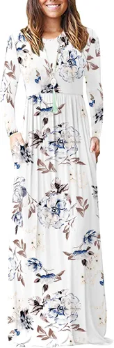 Vista 17 de Vestido de manga larga para mujer, holgado, liso, largo, estilo informal, con bolsillos. 01-verde militar