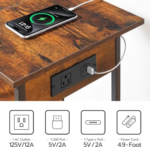 Vista 8 de HOOBRO Soporte para tocadiscos con estación de carga y LED, soporte giratorio con almacenamiento, mesa auxiliar de 3 niveles con capacidad