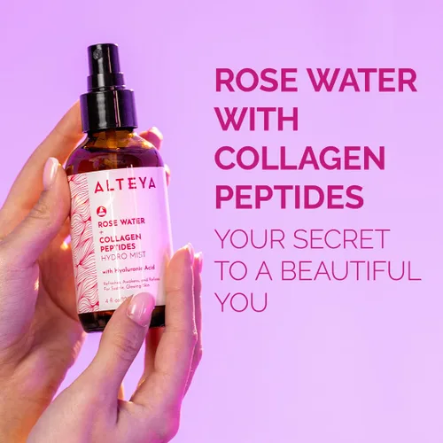 Vista 9 de Alteya Organics Tónico facial de agua de rosas, con péptidos de colágeno y ácido hialurónico, niebla facial hidratante para piel antienvejecimiento