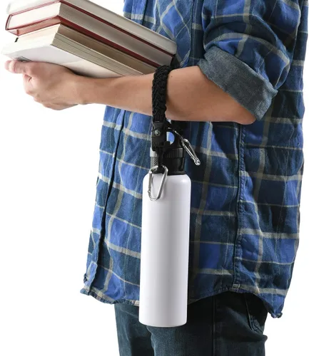 Vista 5 de Asa de cuerda de paracaídas para botellas Hydroflask 2.0 de boca ancha y estándar, con nuevo soporte de anillo de seguridad, 12oz - 64oz