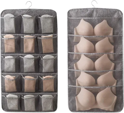 Vista 12 de Organizador ampliado para colgar en el armario con colgador de metal giratorio, estante de pared extra grande de doble cara, bolsillos de malla