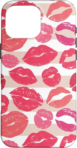 Vista 18 de iPhone 16 - Funda con diseño de beso y lápiz labial rosa