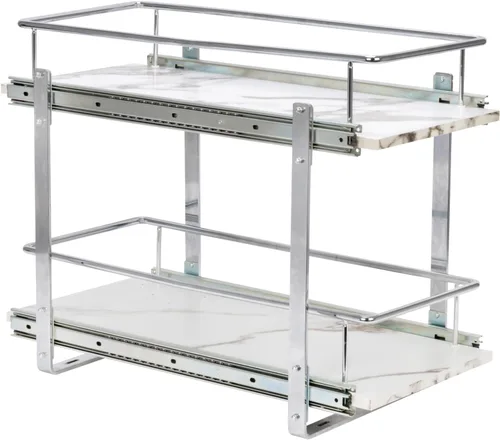 Vista 10 de Household Essentials C53340-1 Glidez mármol sintético - Organizador de armario de cocina de 2 niveles, estantes extraíbles, 22 pulgadas