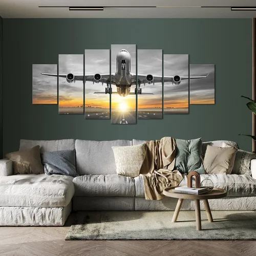 Vista 2 de HOMEOART 7 paneles de decoración de aviación avión volando sobre pista de aterrizaje, arte de pared de niños, decoración de habitación de niños