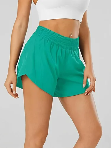 Vista 4 de Pantalones cortos deportivos para mujer, cintura alta, forro de malla, bolsillo con cremallera, pantalones cortos deportivos de entrenamiento