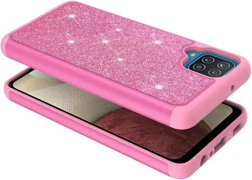 Vista 7 de Compatible para Samsung Galaxy A12 5G Cute Sparkle Funda protectora para teléfono celular con vidrio templado para niñas y mujeres TPU+PC antigolpes