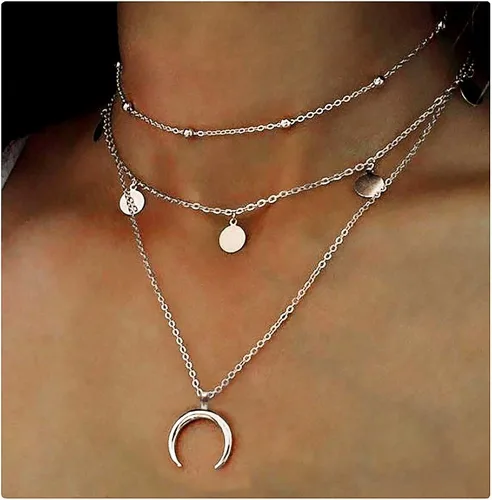 Vista 2 de Wowanoo Collar de gargantilla con cadena en capas con diamantes de imitación de luna para niñas y mujeres