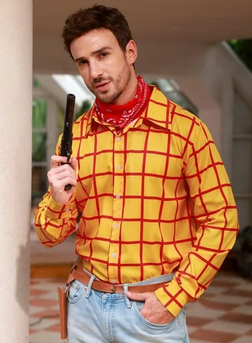 Vista 3 de Arvilhill Adult Halloween Howdy Costume Men's Button Down Plaid Cowboy Shirt