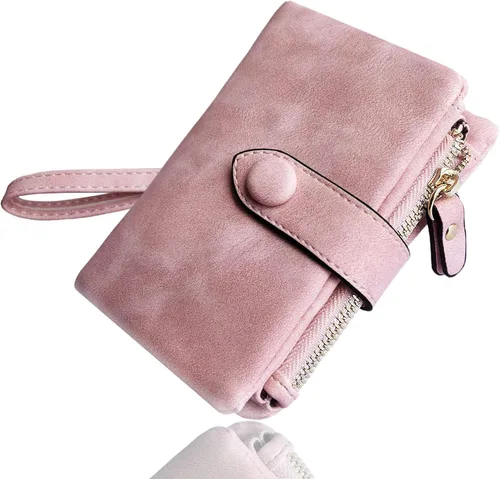 Vista 2 de AOXONEL Women's Small Bifold Leather wallet Rfid blocking Ladies Wristlet with Card holder id window Coin Purse