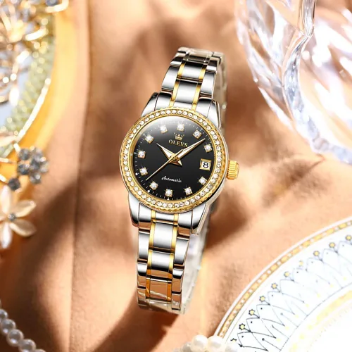 Vista 6 de OLEVS Relojes automáticos para mujer, de acero inoxidable, con cuerda automática, luminoso, resistente al agua
