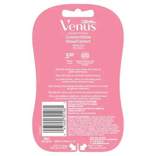 Vista 7 de Gillette Venus ComfortGlide - Maquinillas de afeitar desechables para mujer, 2 unidades, con barras de humedad perfumadas de té blanco para un