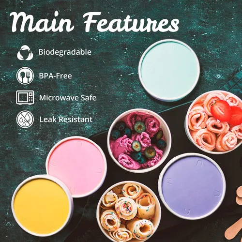 Vista 6 de MATICAN Vasos de papel para helado con tapas, paquete de 40 tazas de sopa de 9 onzas con tapas, recipientes desechables para helado, 9 onzas, 5