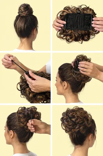 Vista 7 de CAISHA Moño Hairpiece Cola de caballo Topknot Hepburn-Bun Scrunchie Updo Ash Brown Light Blonde Mix HK124 mezcla rubio claro marrón ceniza #18TH613A