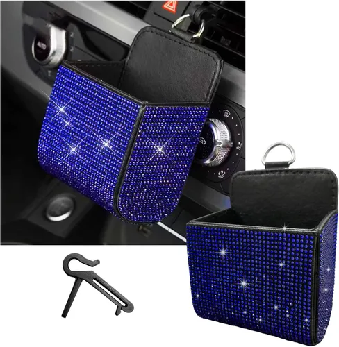 Vista 11 de Dickno Organizador de Coche, Bolsillo de Cuero con Diamantes de Imitación para Rejilla de Ventilación, Caja Automotriz Brillante con Gancho, Soporte