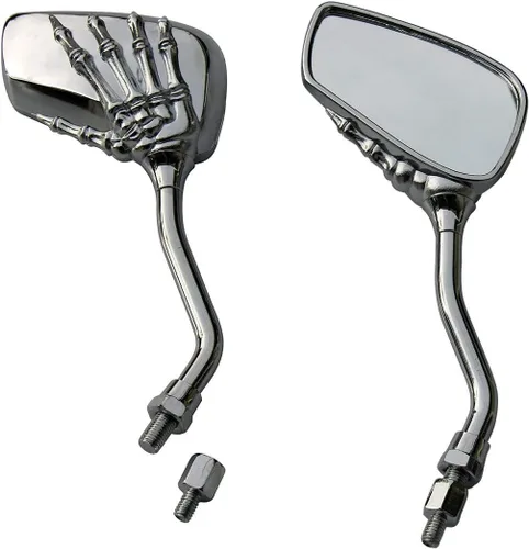 Vista 2 de Small 3D Silver Skull Hand Rear Motorcycle Mirrors Compatible for Yamaha MT-07