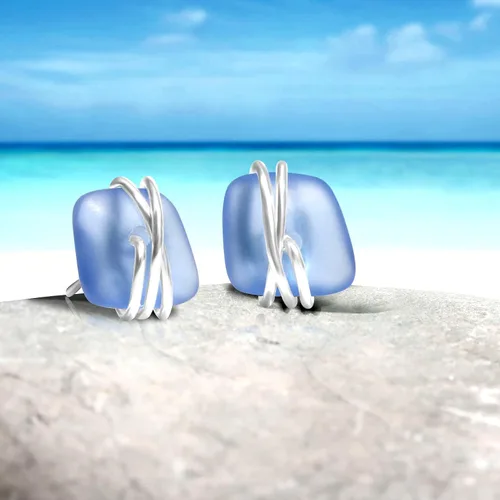 Vista 39 de Sea Glass Earrings S925 Sterling Silver Hypoallergenic Handmade Stud Post Earrings Beach Glass Fashion Handcraft Jewelry earrings stud earrings from