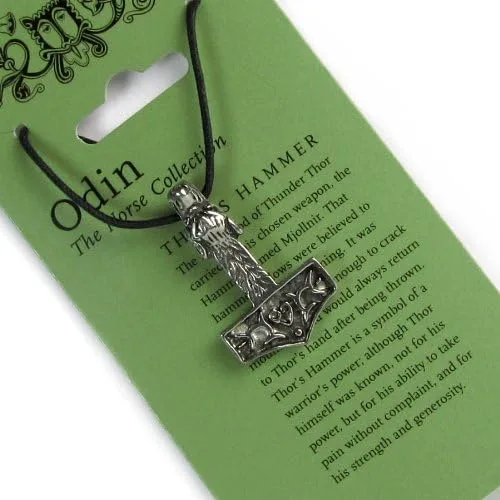 Vista 4 de Peltre Colgante de martillo de Thor en Cord Collar, el Norse Collection