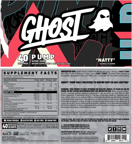 Vista 2 de GHOST Pump Nitric Oxide Powder, Natty - 40 porciones - Suplementos de pre-entrenamiento sin azúcar y estimulantes - L-citrulina, nitrato de arginina