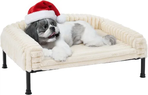 Vista 17 de Veehoo Cama elevada para perros con cojín de cojín, sofá cama de felpa esponjosa para perros pequeños, gatos, cuna elevada lavable para mascotas