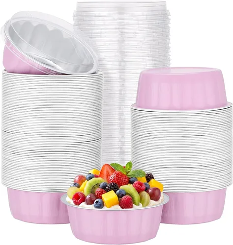 Vista 18 de Beasea Disposable Ramekins with Lids, 50 Pack 8oz 235ml Aluminum Foil Baking Cups with Lids, Aluminum Creme Brulee Ramekins Muffin Cupcake Pudding