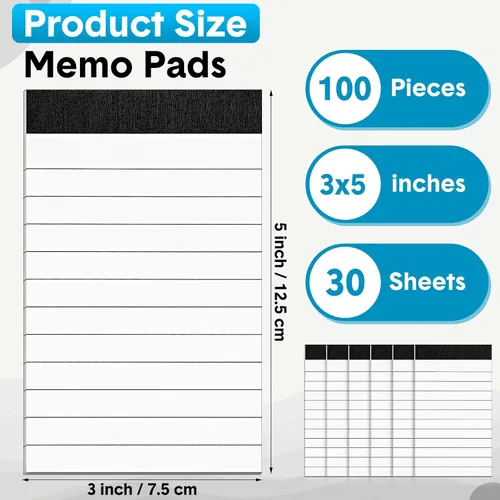 Vista 2 de PerKoop Paquete de 100 blocs de notas pequeños de 3 x 5 pulgadas, mini bloc de notas legales con 30 hojas de repuesto para tomar notas, suministros