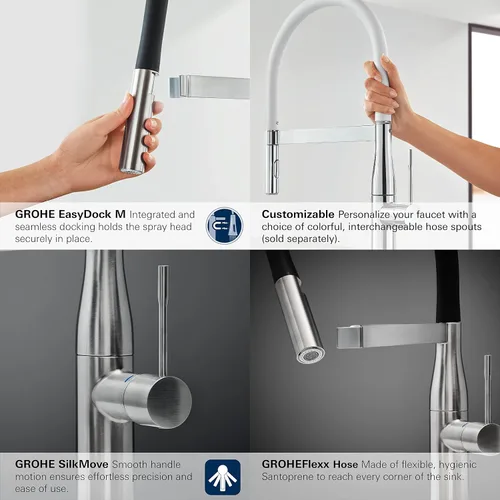 Vista 5 de Grohe 30295BE0 Essence - Grifo de cocina profesional de un solo mango, níquel pulido