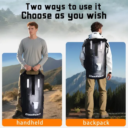 Vista 3 de Bolsa seca de 55 litros para hombres – Mochila impermeable resistente, mochila grande enrollable resistente a desgarros para kayak, camping