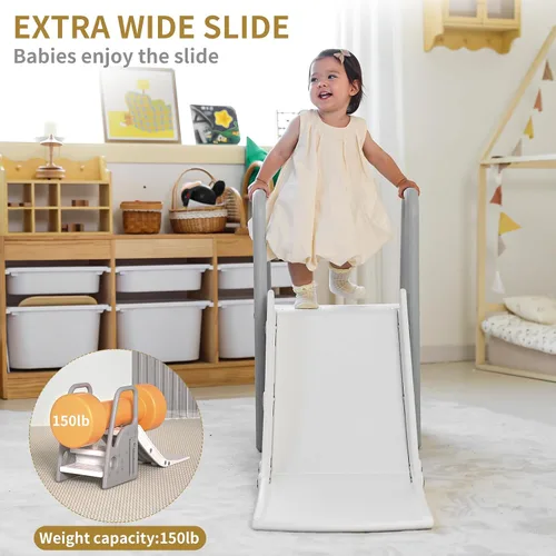 Vista 3 de Juego 3 en 1 para niños pequeños, tobogán grande para escalar con pendiente de deslizamiento extralarga, juego de tobogán para niños en interiores