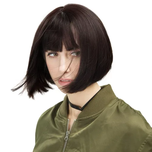 Vista 10 de REECHO peluca corta con flequillo, de cabello sintético, para cosplay, para mujeres