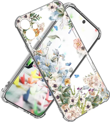 Vista 25 de Funda para Samsung Galaxy S23 FE con protector de pantalla, suave, a prueba de golpes, transparente, floral, funda protectora para mujer, diseño