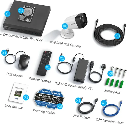 Vista 27 de (Actualización 2026) Sistema de cámara de seguridad 4K PoE con detección humana PIR e IA, NVR de 8 canales con disco duro de 4 TB, 4 cámaras, ultra