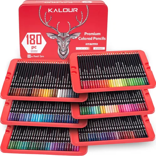 Vista 9 de KALOUR Juego de 180 lápices de colores para adultos y artistas - Núcleo blando de pigmento rico - 12 lápices metálicos - Ideal para colorear