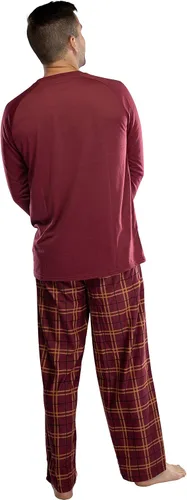 Vista 2 de Harry Potter - Conjunto de pijama de camisa raglán y pantalones a cuadros para hombre adulto, Gryffindor, Ravenclaw, Slytherin, Hufflepuff