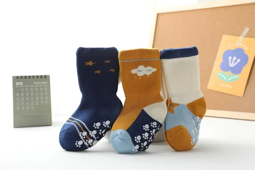 Vista 3 de Juego de 6 calcetines de algodón grueso para bebé, unisex, antideslizantes, antideslizantes