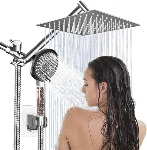Vista 14 de Cabezal de ducha, cabezal de ducha de lluvia de 8" con combo de rociador de mano y brazo de extensión ajustable/regulador de flujo de 3 vías/sistema
