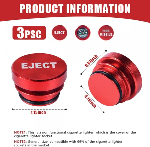Vista 2 de SenseYo 3 Piezas Cubierta de Enchufe de Encendedor de Cigarrillos de Automóvil de Aluminio Se Adapta a la Mayoría de Vehículos Fuente de Rojo