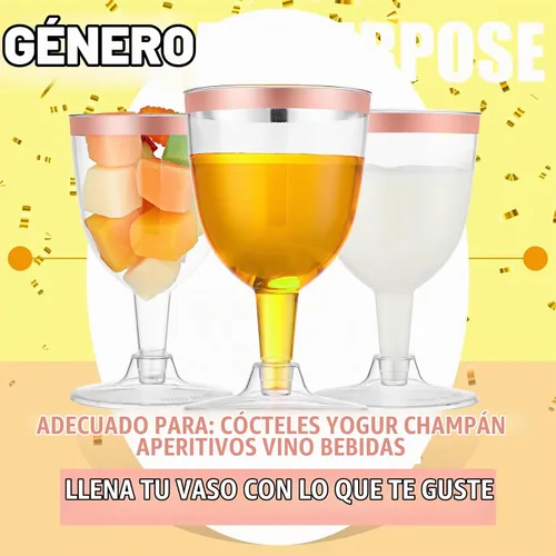 Vista 5 de Thenshop Paquete de 50 copas de champán de plástico de 5 onzas, copas de vino desechables transparentes con tallo, copas de cóctel reutilizables