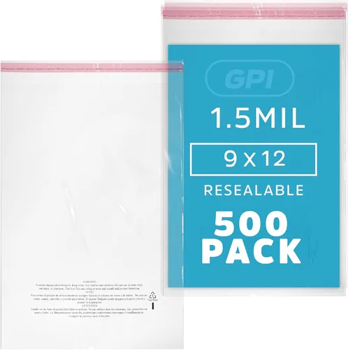 Vista 9 de GPI - Paquete de 100 bolsas de polietileno transparentes de 7 x 11 pulgadas, 1.5 mil. - Bolsas de polietileno resellables con tira adhesiva