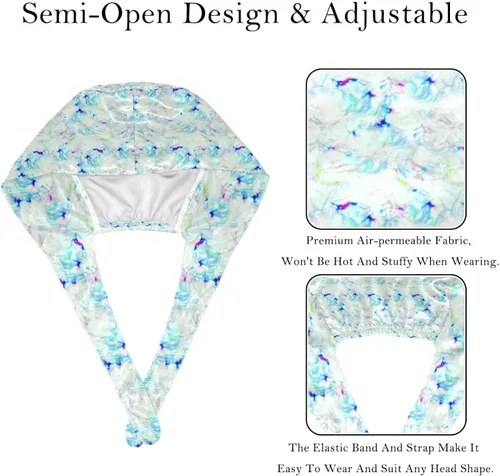 Vista 3 de Unreal Watercolor Marble 2 Pack Adjustable Working Cap with Buttons Elastic Bouffant Hats Head Scarf with Sweatband for Women Men Multicoloured